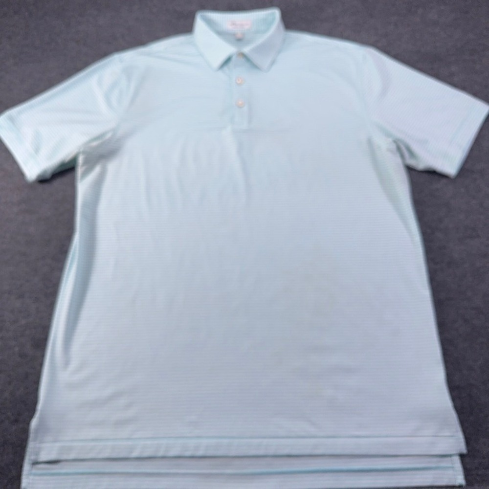 Peter Millar Summer Comfort Polo Shirt Mens L Turquoise Striped Golf Short Sl